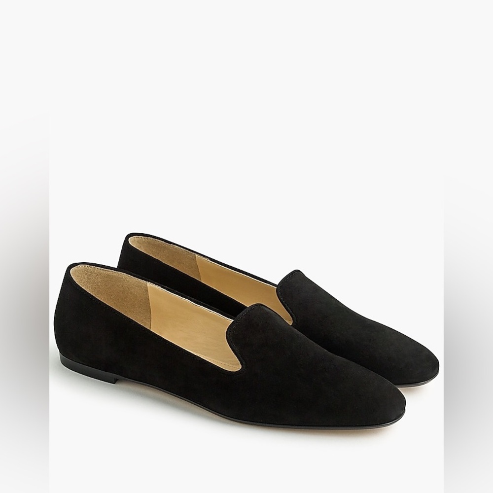 J. Crew Black Leather Suede Smoking Slipper Loafer Shoes